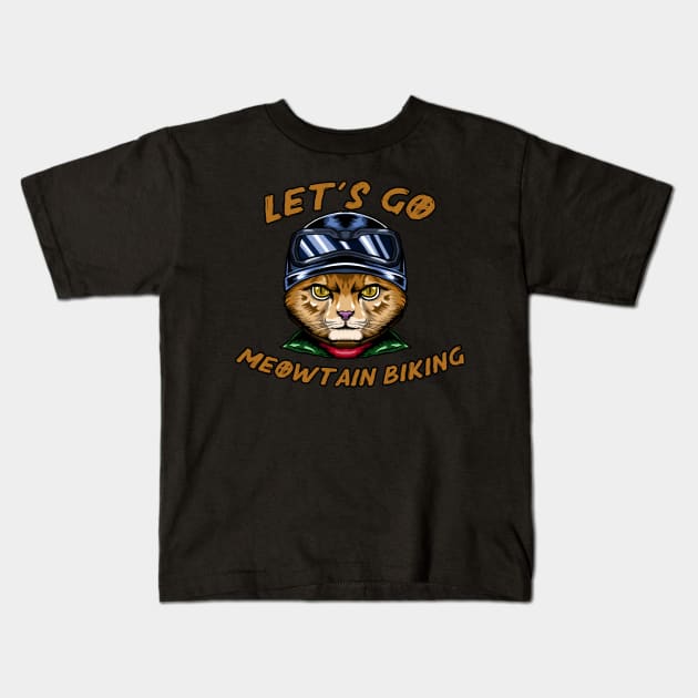 Let's Go Meowtain Biking Funny Cat Kids T-Shirt by zofry's life